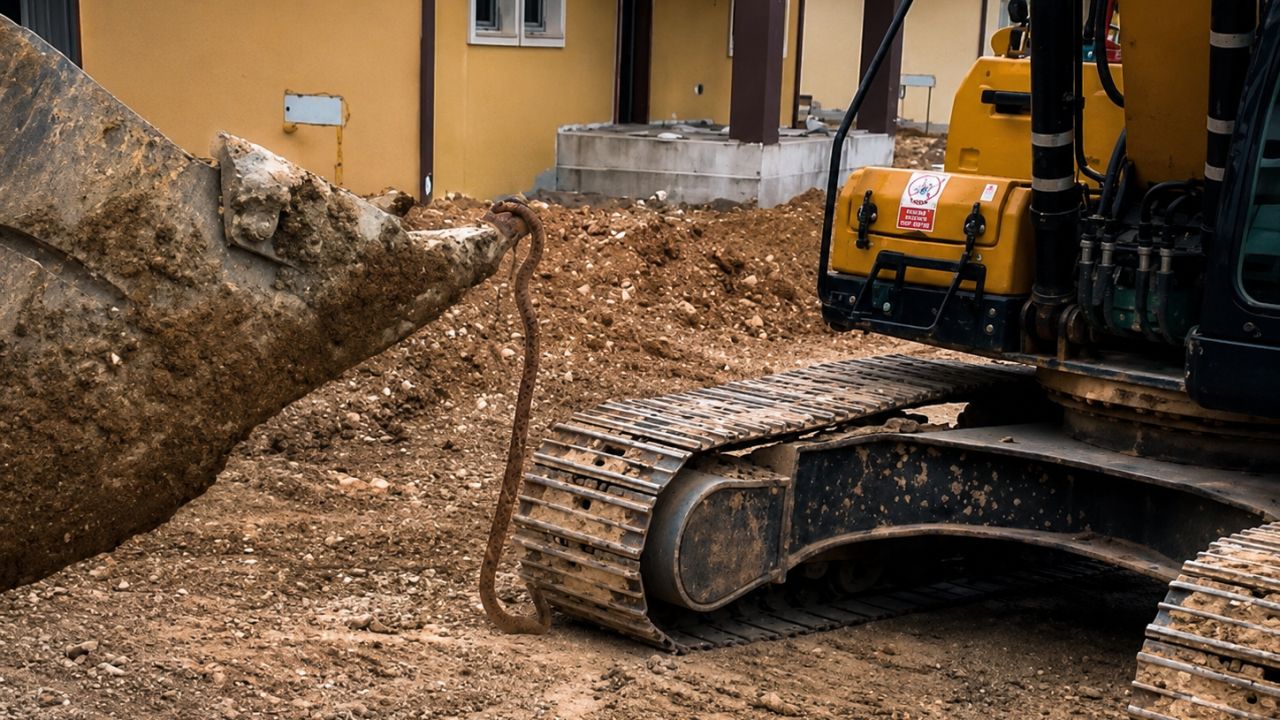 İşçileri Korkutan Yılan Kepçe Yardımıyla Çıkarıldı